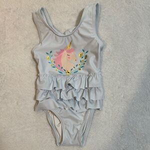 Kids Unicorn Ruffle Swimsuit - Light Blue